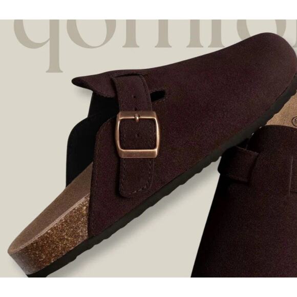 Qomfort Clogs Brown genuine suede clogs WMS 39 SZ 7.5-8 NEW ConfortPlus footbed - Picture 1 of 6